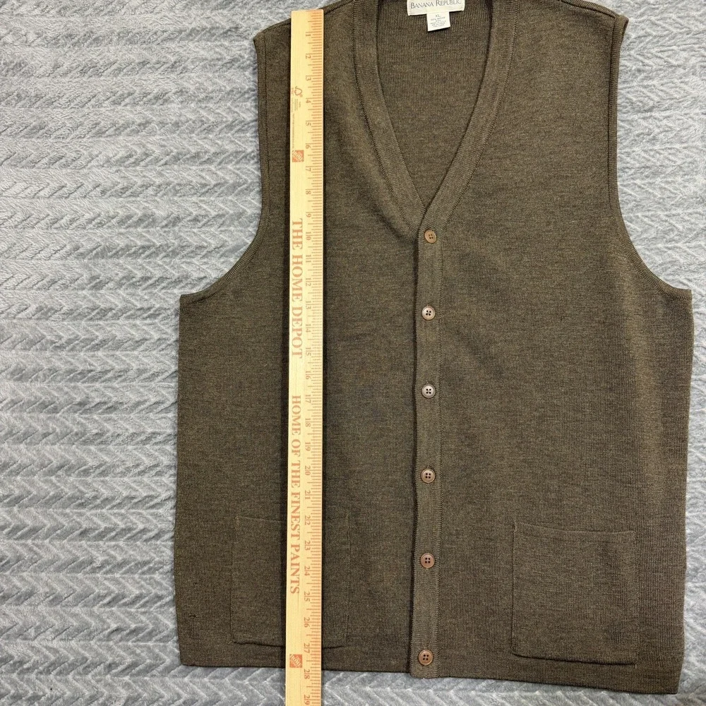 Vtg Banana Republic Merino Wool Cardigan Sweater Vest Men XL Grandpa Preppy USA